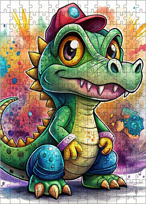 Ahşap Mdf Puzzle Yapboz Şapkalı Yavru T-Rex 255 Parça 35 x 50 cm