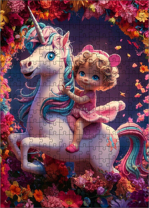 Ahşap Mdf Puzzle Yapboz Tek Boynuzlu At Ve Kız Çocuğu 255 Parça 35 x 50 cm