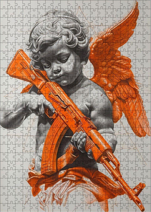 Ahşap Mdf Puzzle Yapboz silahlı melek heykeli 500 Parça 50 x 70 cm
