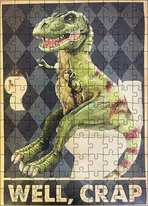 Ahşap Mdf Puzzle Yapboz Dinozor T-Rex Tuvalette 120 Parça 25 x 35 cm