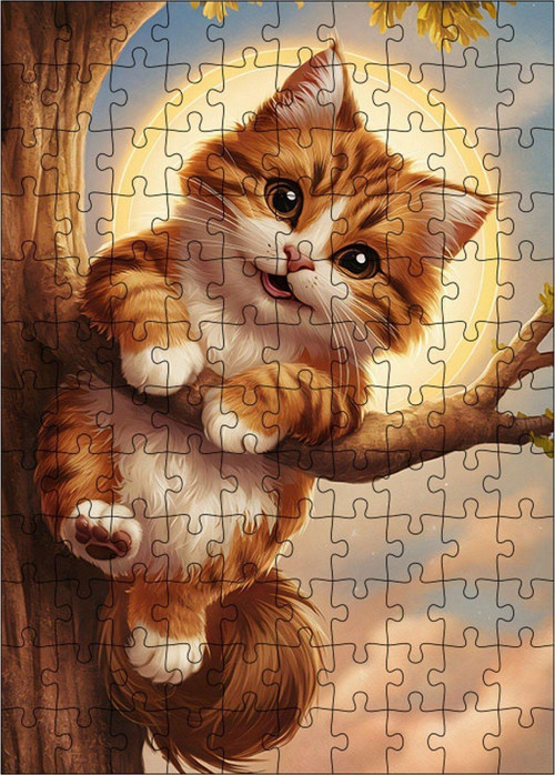Ahşap Mdf Puzzle Yapboz Ağaçtaki Kedi 120 Parça 25 x 35 cm