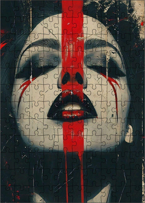 Ahşap Mdf Puzzle Yapboz Kadın Ve Kırmızı Boya 120 Parça 25 x 35 cm