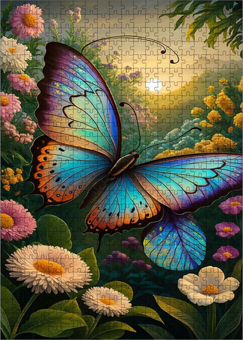 Ahşap Mdf Puzzle Yapboz Renkli Kelebek Ve Çiçekler 500 Parça 50 x 70 cm