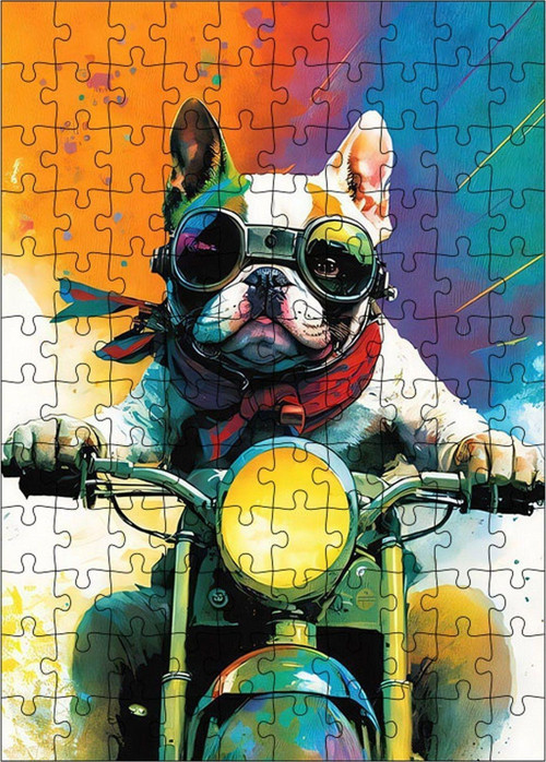 Ahşap Mdf Puzzle Yapboz Sevimli Köpek Ve Motosiklet 120 Parça 25 x 35 cm