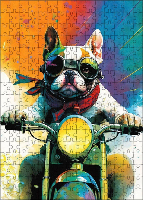 Ahşap Mdf Puzzle Yapboz Sevimli Köpek Ve Motosiklet 255 Parça 35 x 50 cm