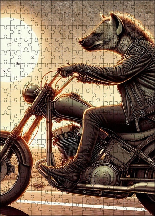 Ahşap Mdf Puzzle Yapboz Motosiklet Kullanan Sırtlan 255 Parça 35 x 50 cm