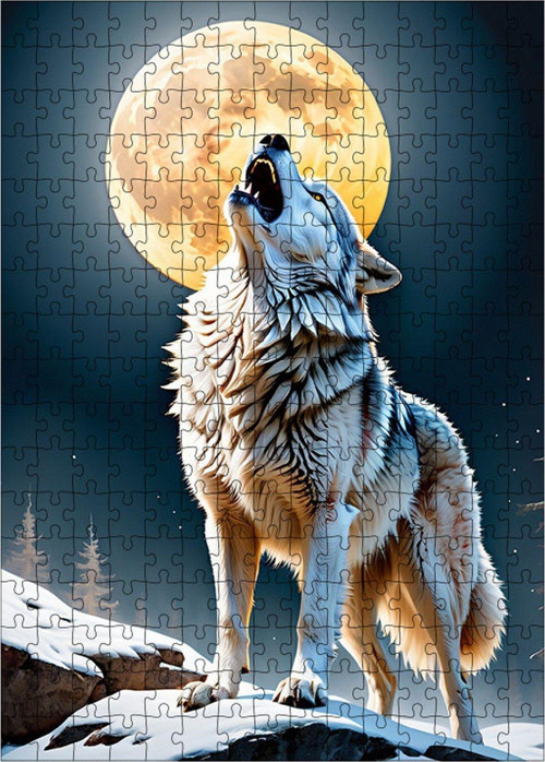 Ahşap Mdf Puzzle Yapboz Dolunay Ve Kurt 255 Parça 35 x 50 cm