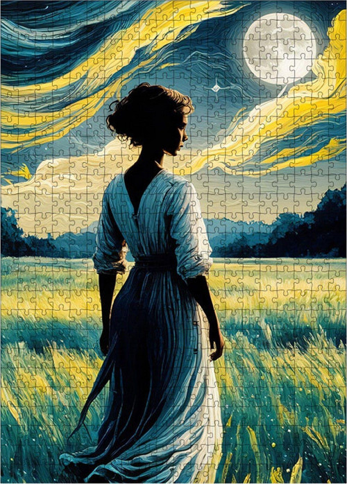 Ahşap Mdf Puzzle Yapboz Tarlada Kadın Ve Ay Van Gogh 500 Parça 50 x 70 cm