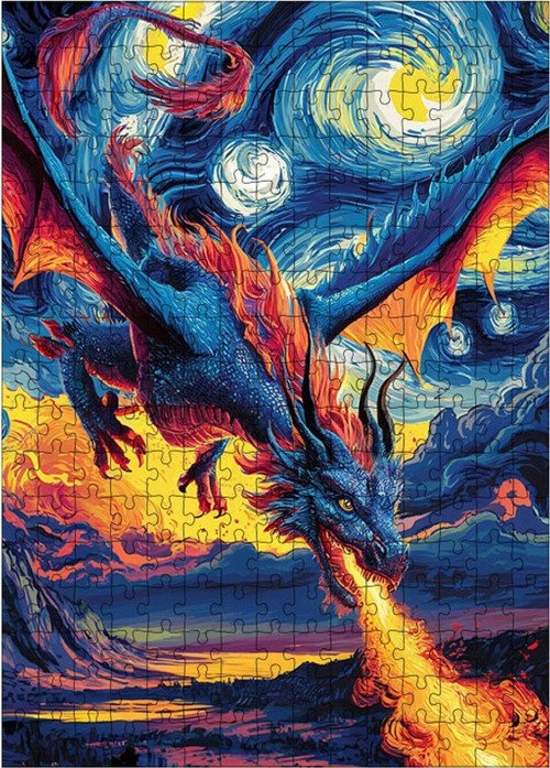 Ahşap Mdf Puzzle Yapboz Van Gogh Tarzı Ejderha 255 Parça 35 x 50 cm