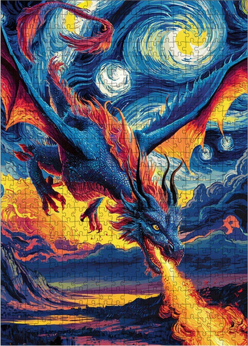 Ahşap Mdf Puzzle Yapboz Van Gogh Tarzı Ejderha 500 Parça 50 x 70 cm