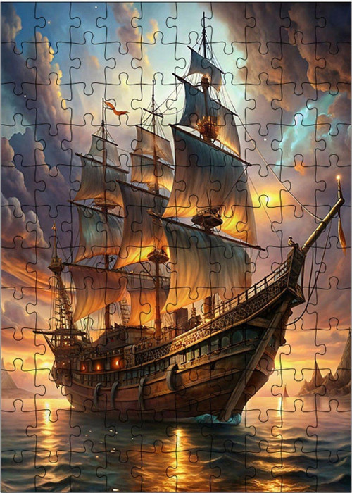 Ahşap Mdf Puzzle Yapboz Kadırga Yelkenli Gemi 120 Parça 25 x 35 cm