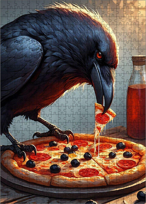 Ahşap Mdf Puzzle Yapboz Pizzayı Yiyen Karga 500 Parça 50 x 70 cm