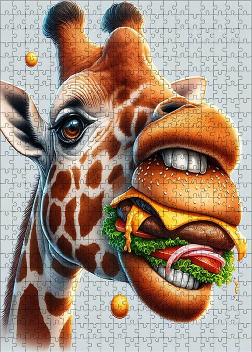 Ahşap Mdf Puzzle Yapboz Hamburger Yiyen Zürafa 500 Parça 50 x 70 cm