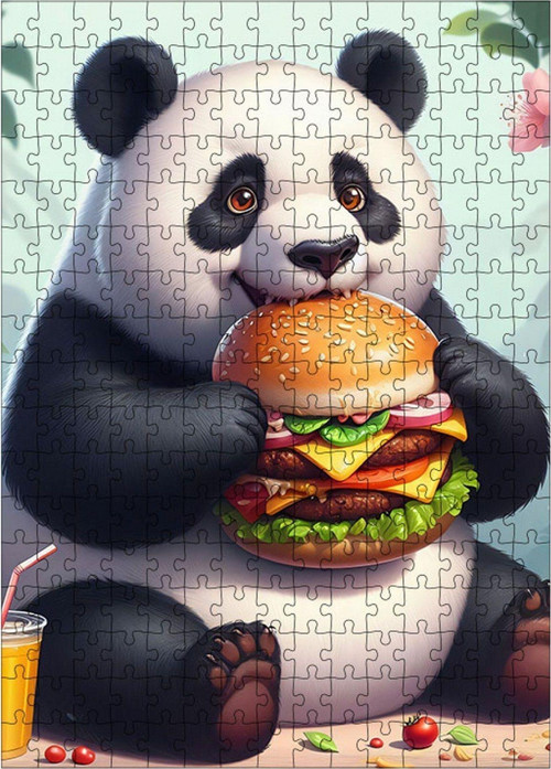 Ahşap Mdf Puzzle Yapboz Hamburger Yiyen Panda 255 Parça 35 x 50 cm