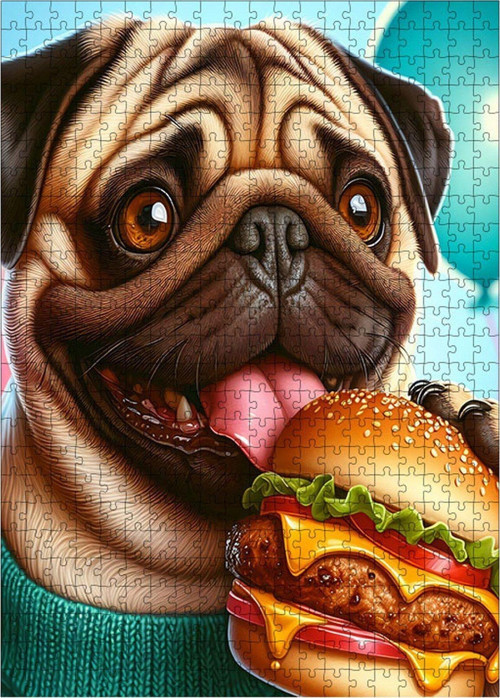 Ahşap Mdf Puzzle Yapboz Hamburger Yem Pug Köpek 500 Parça 50 x 70 cm