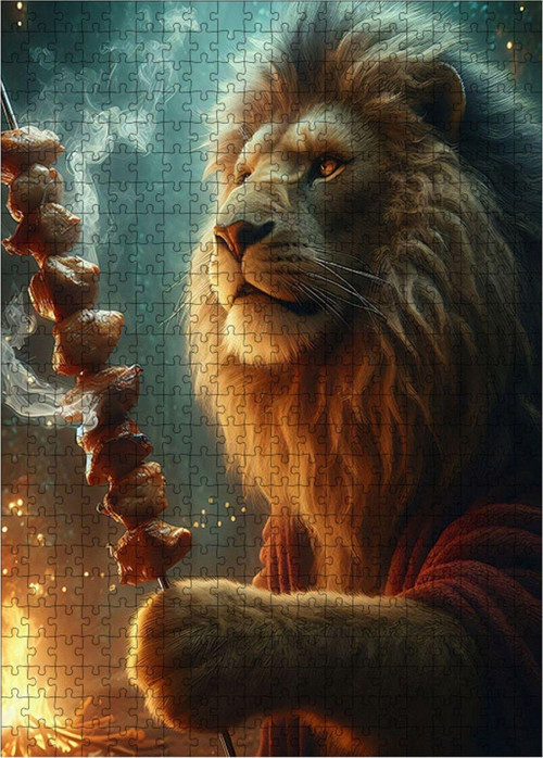 Ahşap Mdf Puzzle Yapboz Şiş Kebap Yapan Aslan 500 Parça 50 x 70 cm