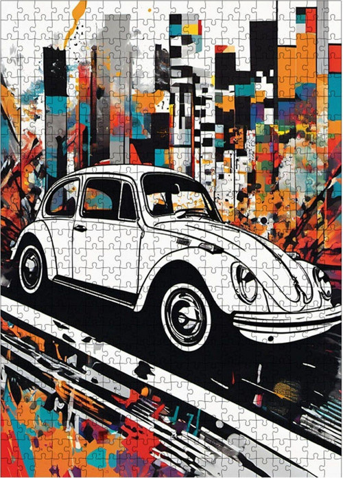 Ahşap Mdf Puzzle Yapboz Beyaz Kaplumbağa Araba 500 Parça 50 x 70 cm