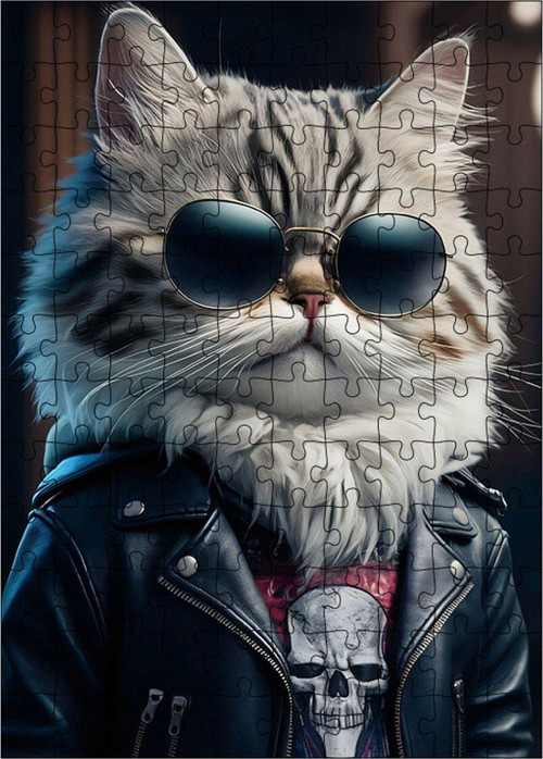Ahşap Mdf Puzzle Yapboz Güneş Gözlüklü Sevimli Kedi 120 Parça 25 x 35 cm