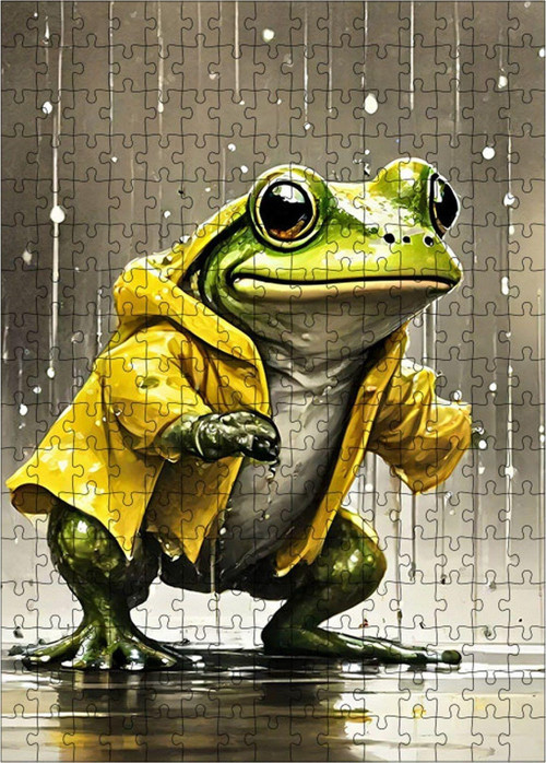 Ahşap Mdf Puzzle Yapboz Sarı Yağmurluklu Kurbağa 255 Parça 35 x 50 cm