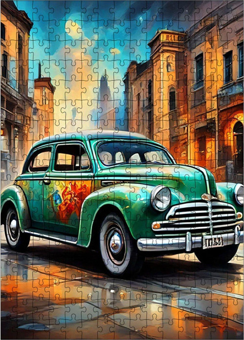 Ahşap Mdf Puzzle Yapboz Yeşil Klasik Araba 255 Parça 35 x 50 cm