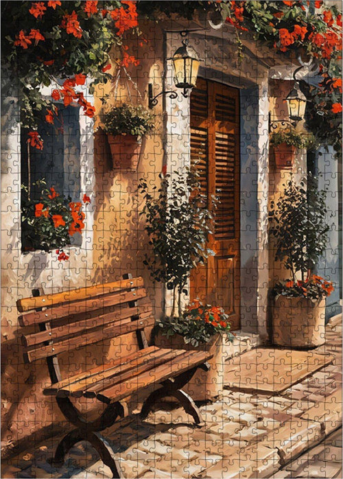 Ahşap Mdf Puzzle Yapboz Çiçekli Eve Bank 500 Parça 50 x 70 cm