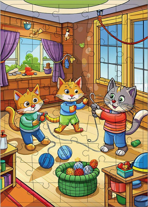 Tablomega Ahşap Mdf Puzzle Yapboz Sevimli Kediler Ve Toplar 50 Parça 35 x 50 cm
