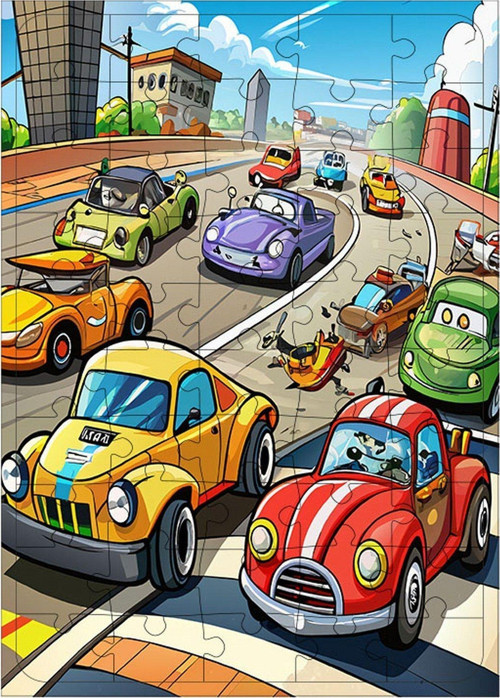 Tablomega Ahşap Mdf Puzzle Yapboz Arabalar Yollarda 50 Parça 35 x 50 cm