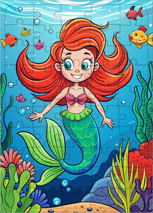 Tablomega Ahşap Mdf Puzzle Yapboz Sevimli Deniz Kızı 50 Parça 35 x 50 cm