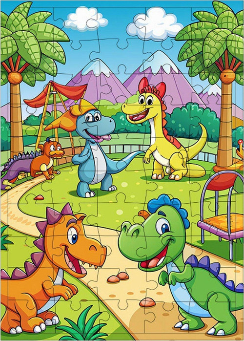 Tablomega Ahşap Mdf Puzzle Yapboz Oyun Parkındaki Dinozorlar 50 Parça 35 x 50 cm
