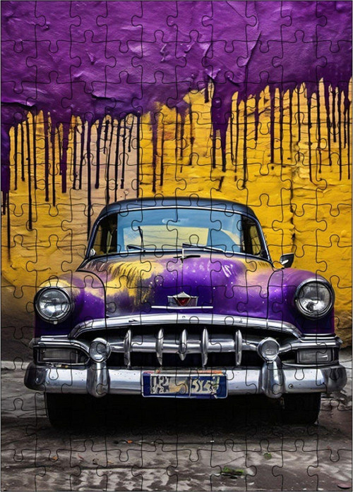 Ahşap Mdf Puzzle Yapboz Mor Klasik Araba 120 Parça 25 x 35 cm