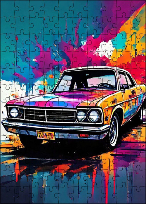 Ahşap Mdf Puzzle Yapboz Renkli Fon Klasik Araba 120 Parça 25 x 35 cm