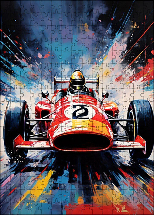 Ahşap Mdf Puzzle Yapboz Retro Formula 1 Aracı 255 Parça 35 x 50 cm
