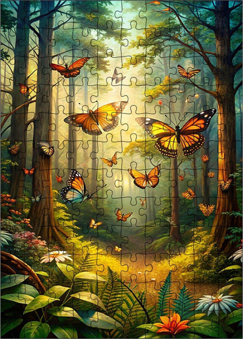 Ahşap Mdf Puzzle Yapboz Ormanlık Kelebekler 120 Parça 25 x 35 cm