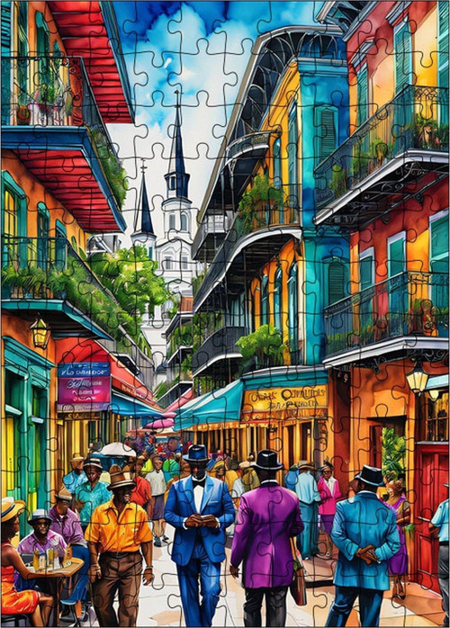 Ahşap Mdf Puzzle Yapboz Renkli Sokak Ve İnsanlar 120 Parça 25 x 35 cm