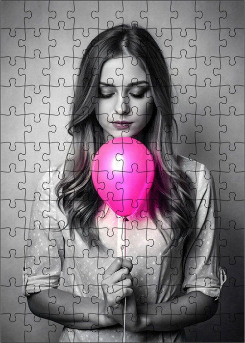 Ahşap Mdf Puzzle Yapboz Pembe Balonlu Kız 120 Parça 25 x 35 cm