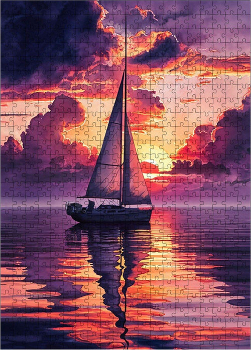Ahşap Mdf Puzzle Yapboz Gün Batımı Ve Yelkenli 500 Parça 50 x 70 cm