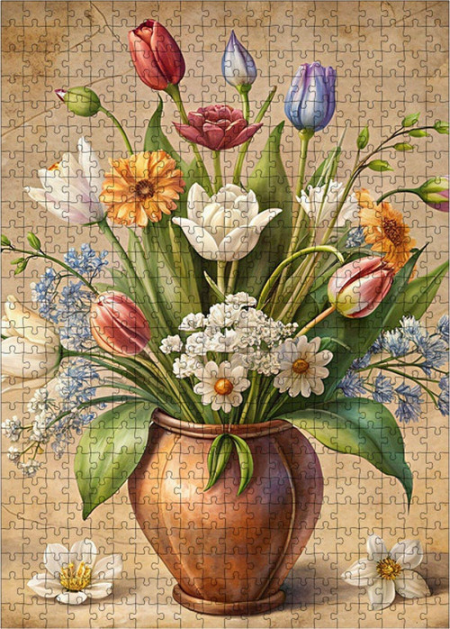 Ahşap Mdf Puzzle Yapboz Seramik Vazodaki Çiçekler 500 Parça 50 x 70 cm