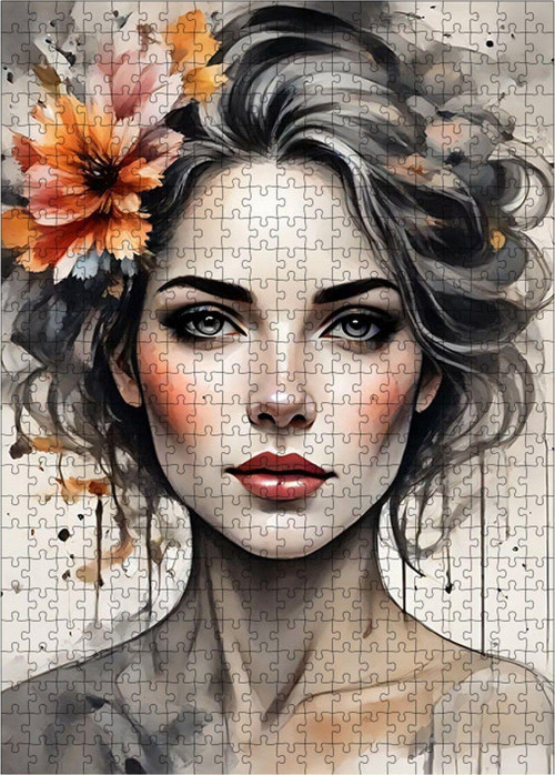 Ahşap Mdf Puzzle Yapboz Çiçekli Kadın 500 Parça 50 x 70 cm