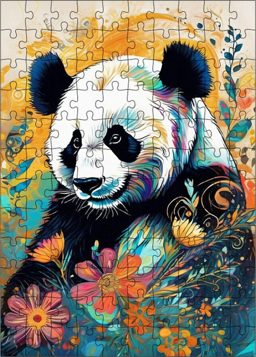 Ahşap Mdf Puzzle Yapboz Panda Ve Çiçekler 120 Parça 25 x 35 cm