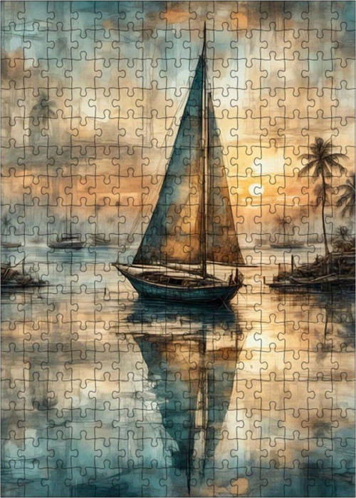 Ahşap Mdf Puzzle Yapboz Gün Batımı Ve Erken Kayık 255 Parça 35 x 50 cm