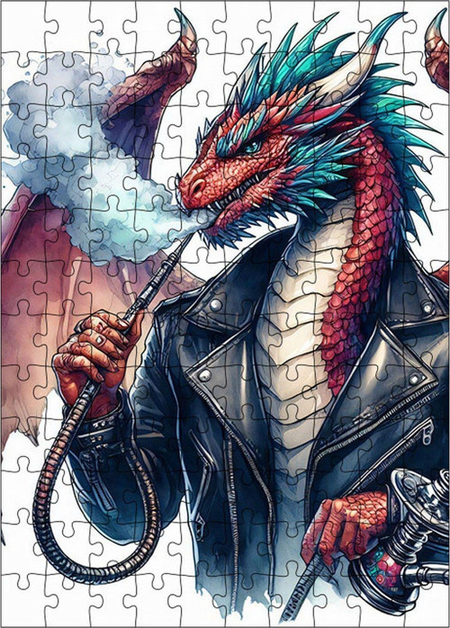 Ahşap Mdf Puzzle Yapboz Nargile İçen Ejderha 120 Parça 25 x 35 cm