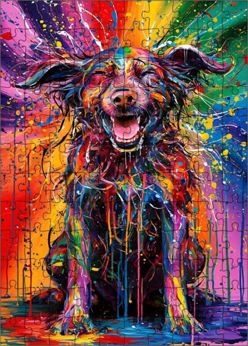 Ahşap Mdf Puzzle Yapboz Renkli Banyo Yapmış Köpek 120 Parça 25 x 35 cm
