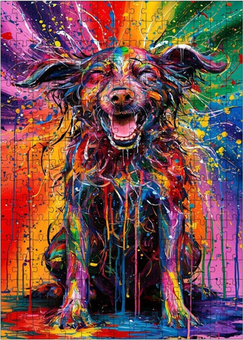 Ahşap Mdf Puzzle Yapboz Renkli Banyo Yapmış Köpek 255 Parça 35 x 50 cm