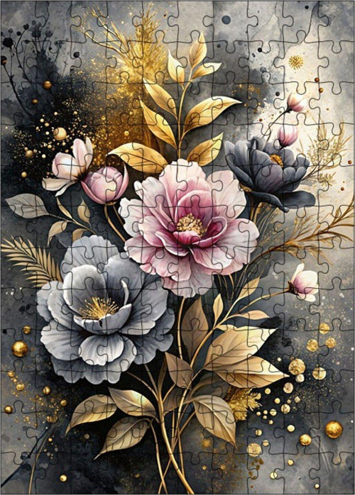 Ahşap Mdf Puzzle Yapboz Renkli Çiçekler 120 Parça 25 x 35 cm