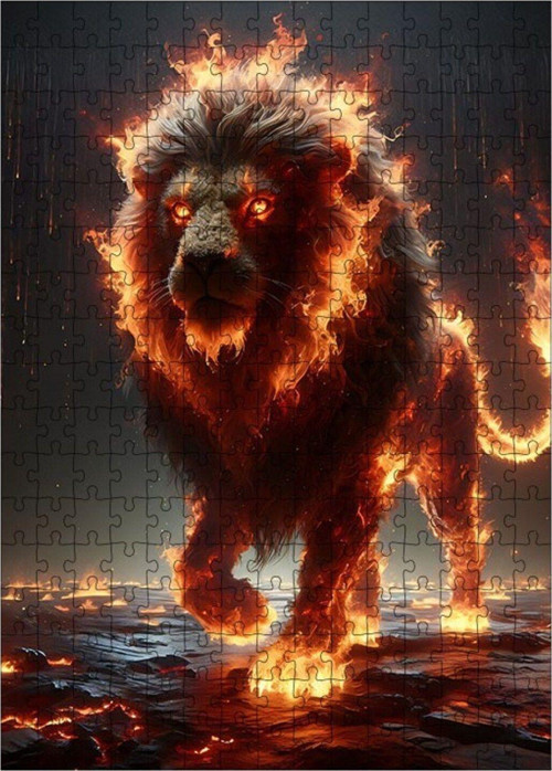 Ahşap Mdf Puzzle Yapboz Alevli Aslan 255 Parça 35 x 50 cm