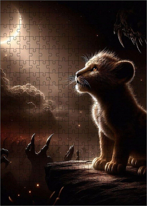 Ahşap Mdf Puzzle Yapboz Yavru Aslan Ve Ay 255 Parça 35 x 50 cm