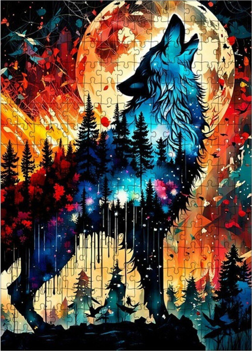 Ahşap Mdf Puzzle Yapboz Dolunay Ve Kurt 255 Parça 35 x 50 cm