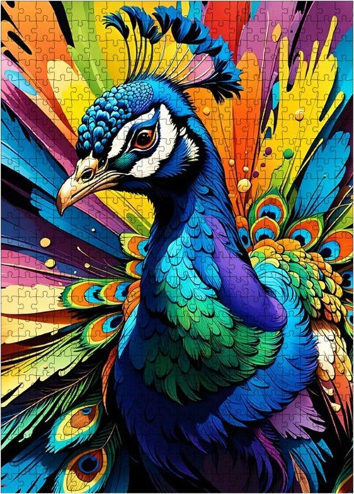 Ahşap Mdf Puzzle Yapboz Renkli Tavus Kuşu 500 Parça 50 x 70 cm