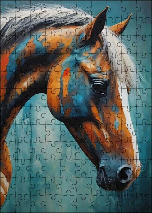 Ahşap Mdf Puzzle Yapboz At Kafası Ve Renkler 120 Parça 25 x 35 cm