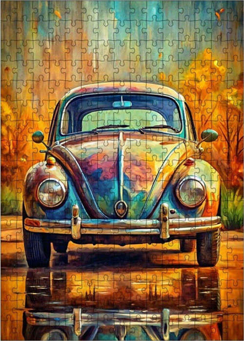 Ahşap Mdf Puzzle Yapboz Renkli Kaplumbağa Araba 255 Parça 35 x 50 cm